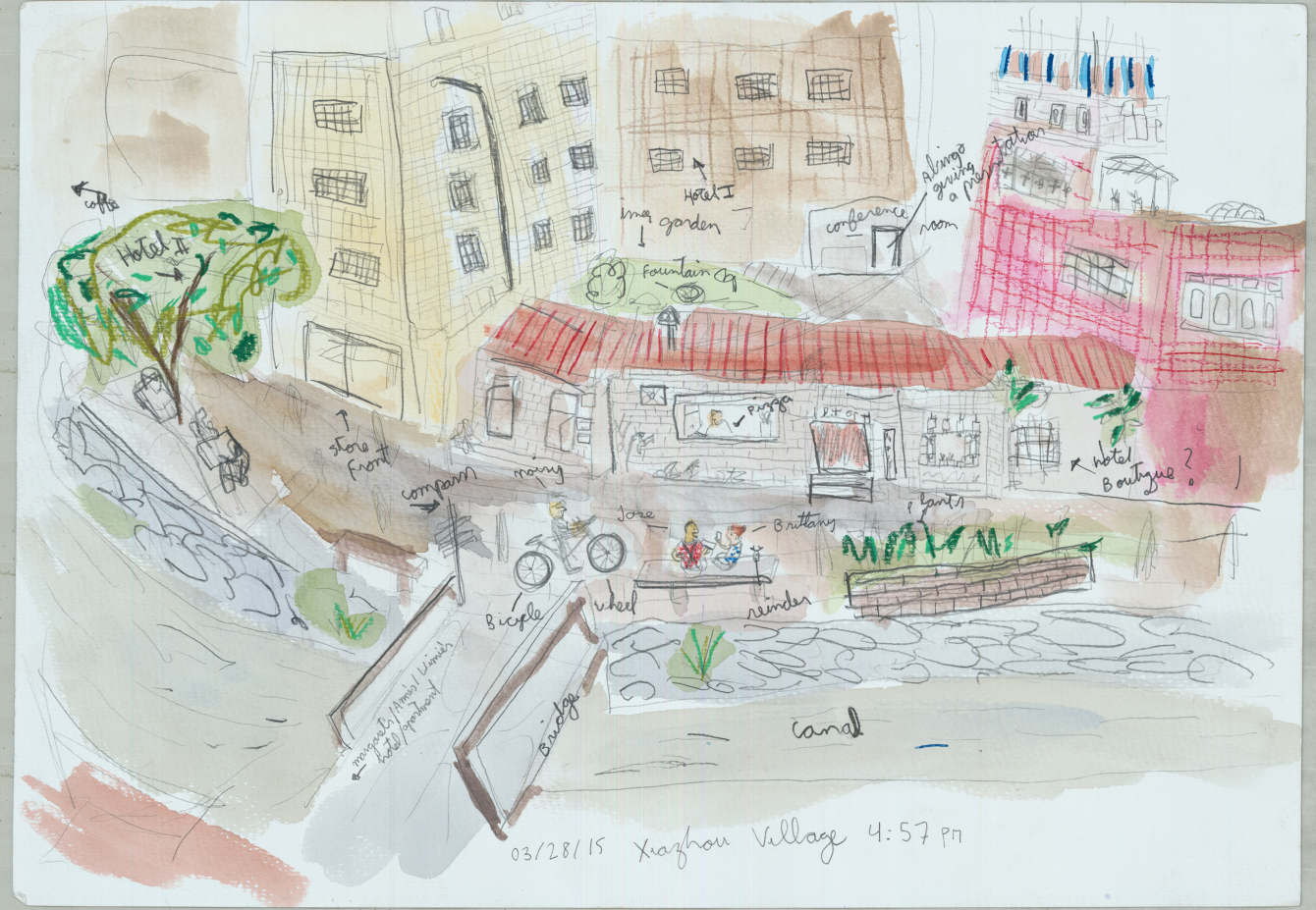 1340x927 Art Village City - Village Sketch Drawing