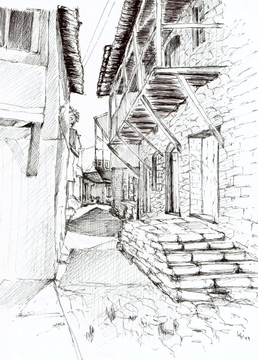 861x1200 Greek Village Drawing - Village Sketch Drawing