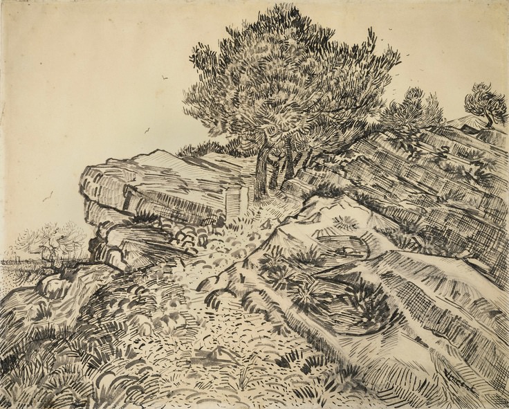 736x591 the rock of montmajour - Vincent Van Gogh Drawings