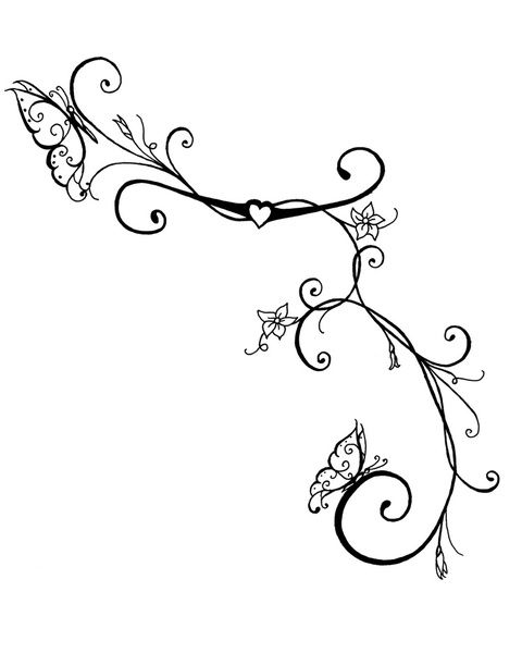 480x600 Ivy Vine Tattoo Design Drawings Butterfly Vines Art Print - Vine Drawing Designs