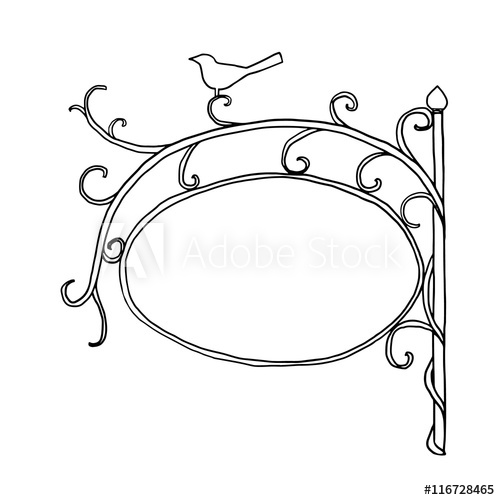 500x500 Vector Blank Shop Sign Vintage Vine Hand Drawn Cute Line Art Il - Vine Line Drawing