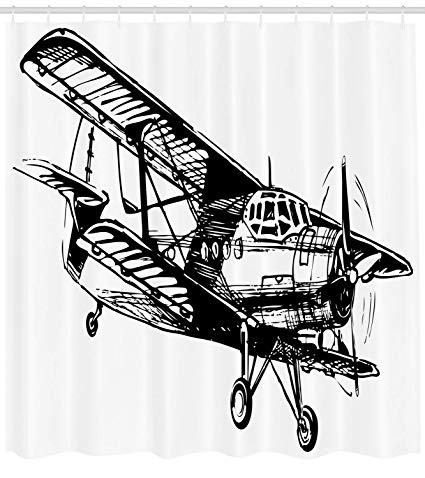 425x478 ambesonne vintage airplane shower curtain, drawing - Vintage Airplane Drawing