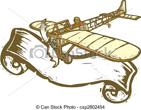 450x352 aviation banner vintage airplane with scroll banner in woodcut style - Vintage Airplane Drawing