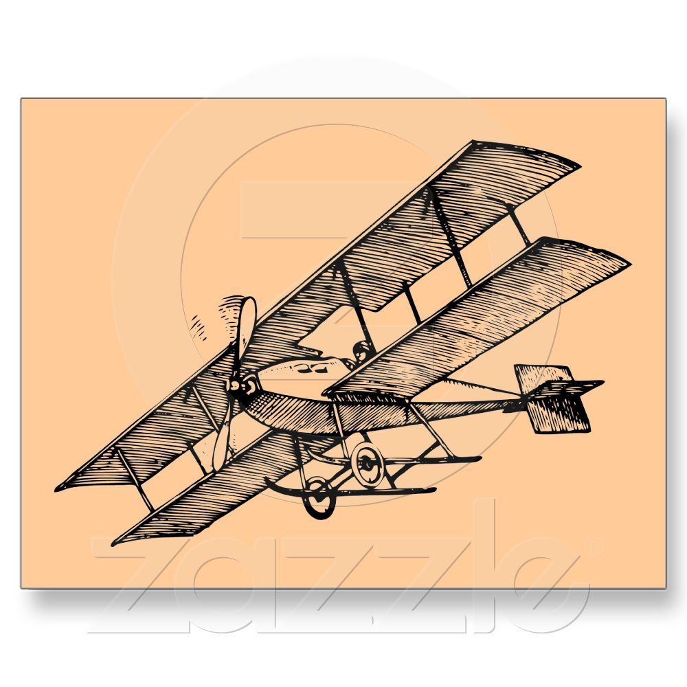1000x1000 biplane aircraft vintage airplane postcard - Vintage Airplane Drawing