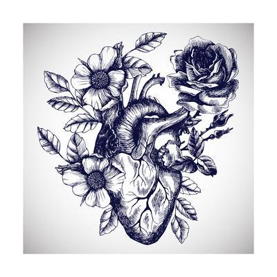400x400 blooming anatomical human heart vector hand drawn illustration - Vintage Anatomical Heart Drawing