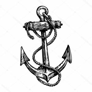 300x300 Photostock Vector Vector Hand Drawn Anchor Sketch With Blank - Vintage Anchor Drawing