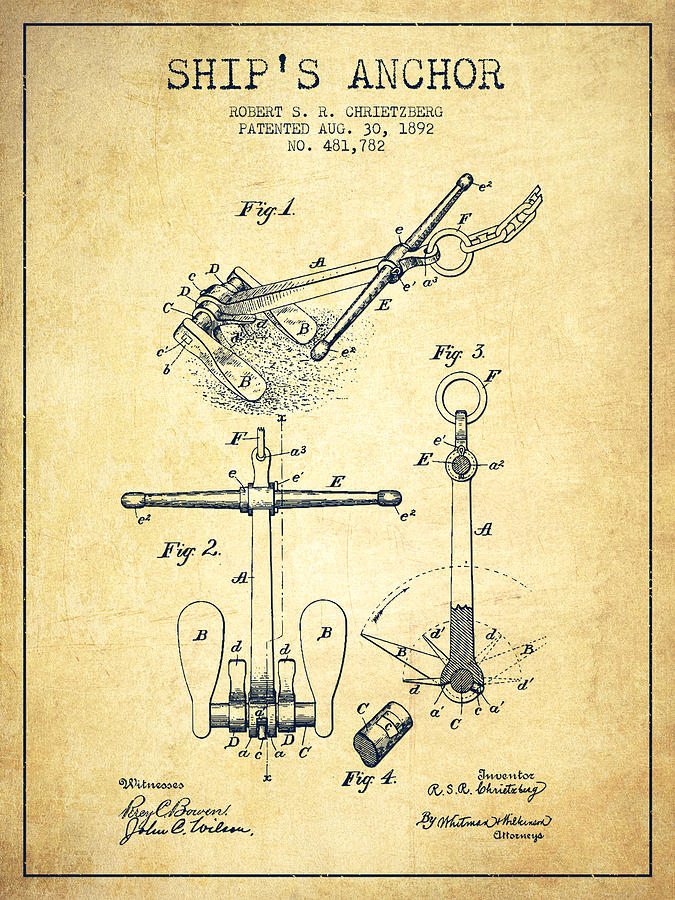 675x900 Ship Anchor Patent - Vintage Anchor Drawing