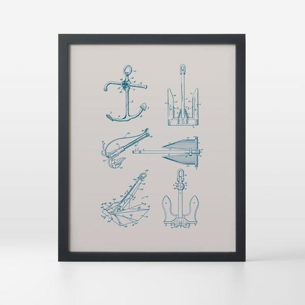 600x600 Vintage Anchor Patent Drawing Art Print - Vintage Anchor Drawing