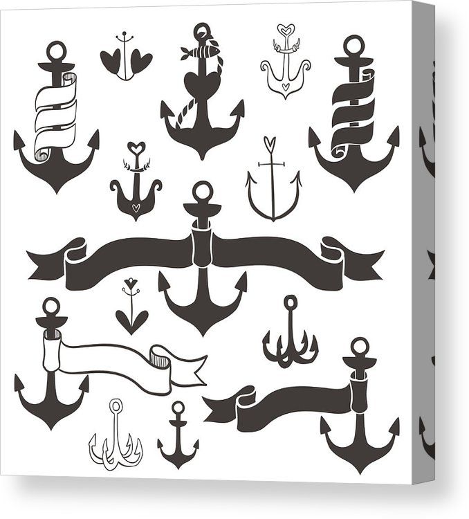 678x750 vintage anchor with ribbon banners canvas print canvas art - Vintage Anchor Drawing