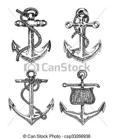 385x470 Vintage Anchor Graphic On White Background Hand Drawn Vector - Vintage Anchor Drawing