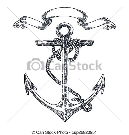 450x470 Vintage Anchor Graphic On White Background Hand Drawn Clipart - Vintage Anchor Drawing
