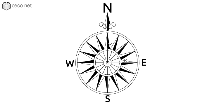 725x360 Autocad Drawing North Arrow Vintage Compass Rose Dwg Dxf - Vintage Arrow Drawing