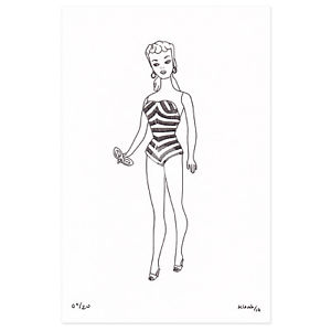 300x300 Limited Edition Ink Drawing Art Vintage Barbie Doll - Vintage Barbie Drawing