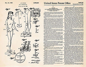 300x236 Vintage Barbie Doll Construction Drawing Gifts Patent Art - Vintage Barbie Drawing