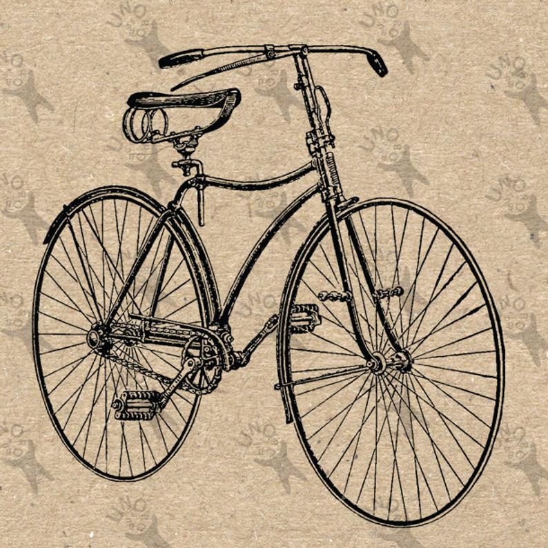 794x794 Vintage Bicycle Retro Drawing Image Instant Download Printable Etsy - Vintage Bicycle Drawing