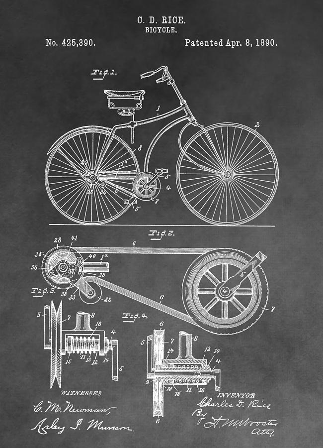 650x900 antique bicycle patent black and white drawing - Vintage Bicycle Drawing