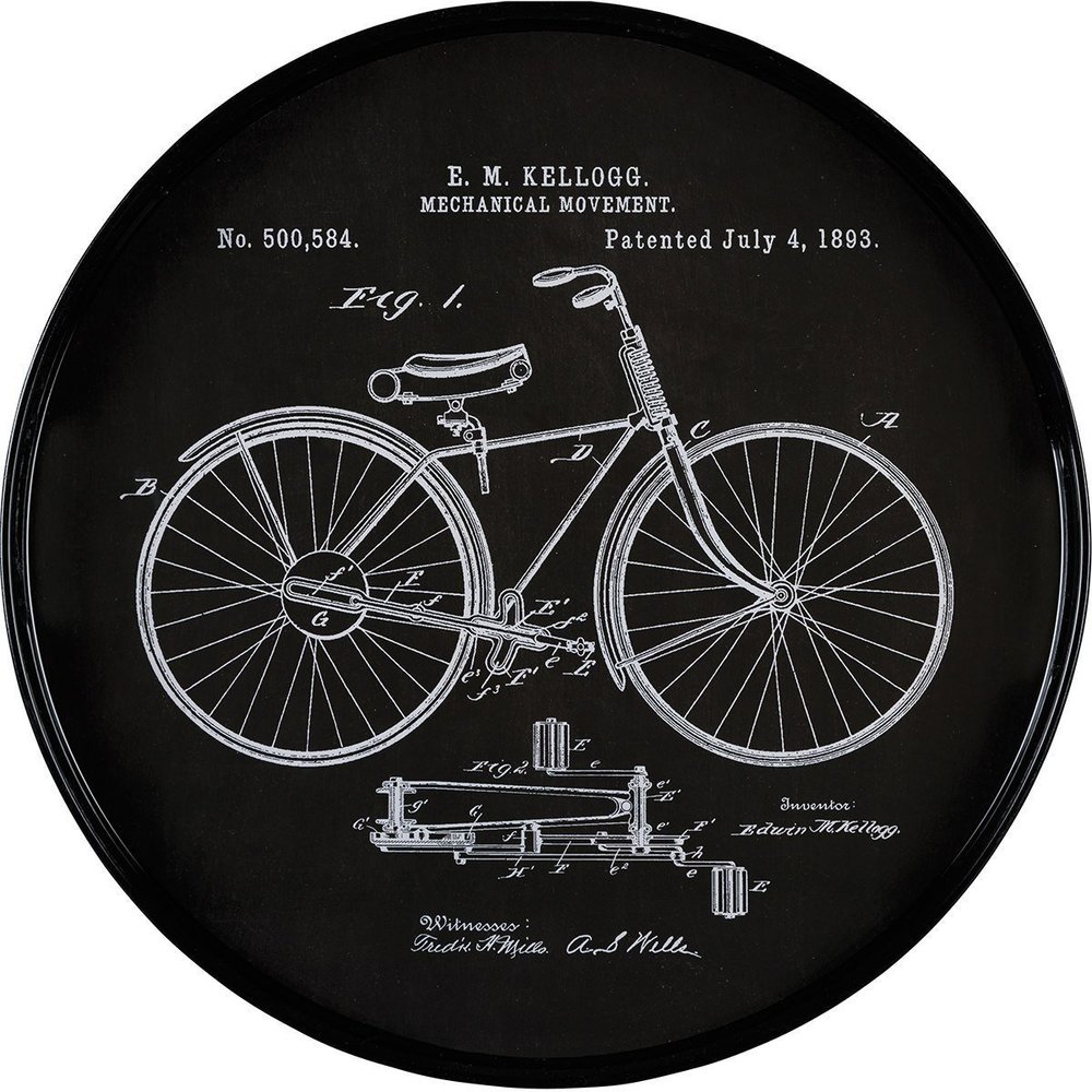 1000x1000 antique bicycle patent drawing serving tray museum outlets - Vintage Bike Drawing