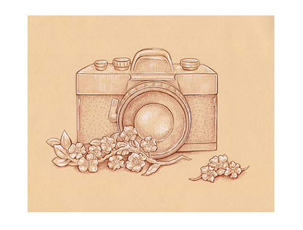 600x456 how to draw a vintage camera with sepia ink liners on toned paper - Vintage Camera Drawing