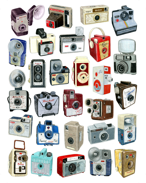 500x625 drawings of vintage camera models from days gone - Vintage Camera Drawing
