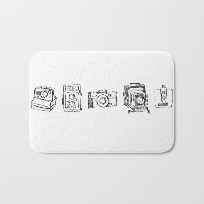 700x700 Vintage Camera Line Drawing Bath Mat - Vintage Camera Drawing