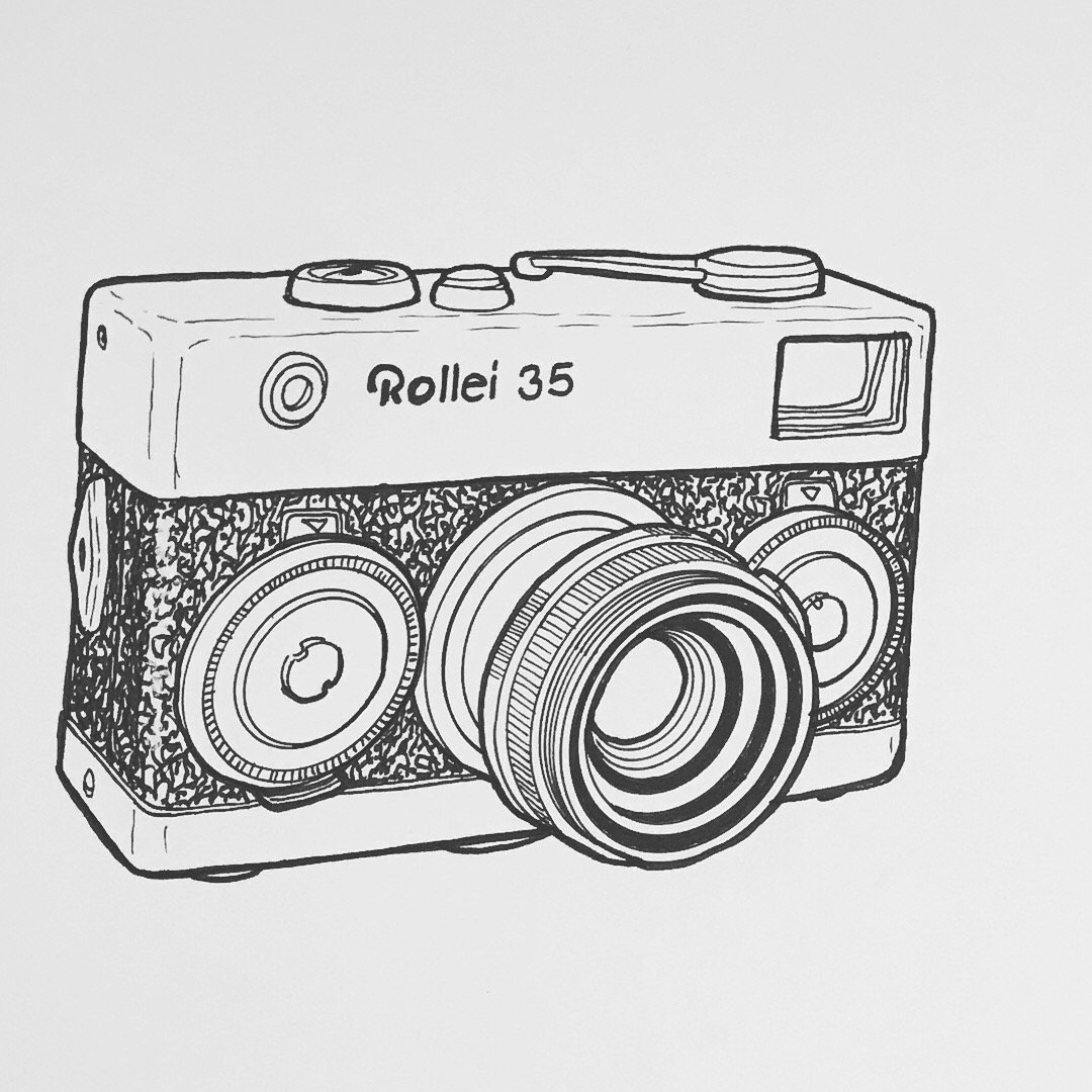 1080x1080 Vintage Camera Original Drawing - Vintage Camera Drawing