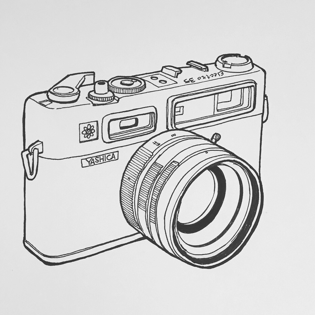 1080x1080 Vintage Camera Original Drawing - Vintage Camera Drawing