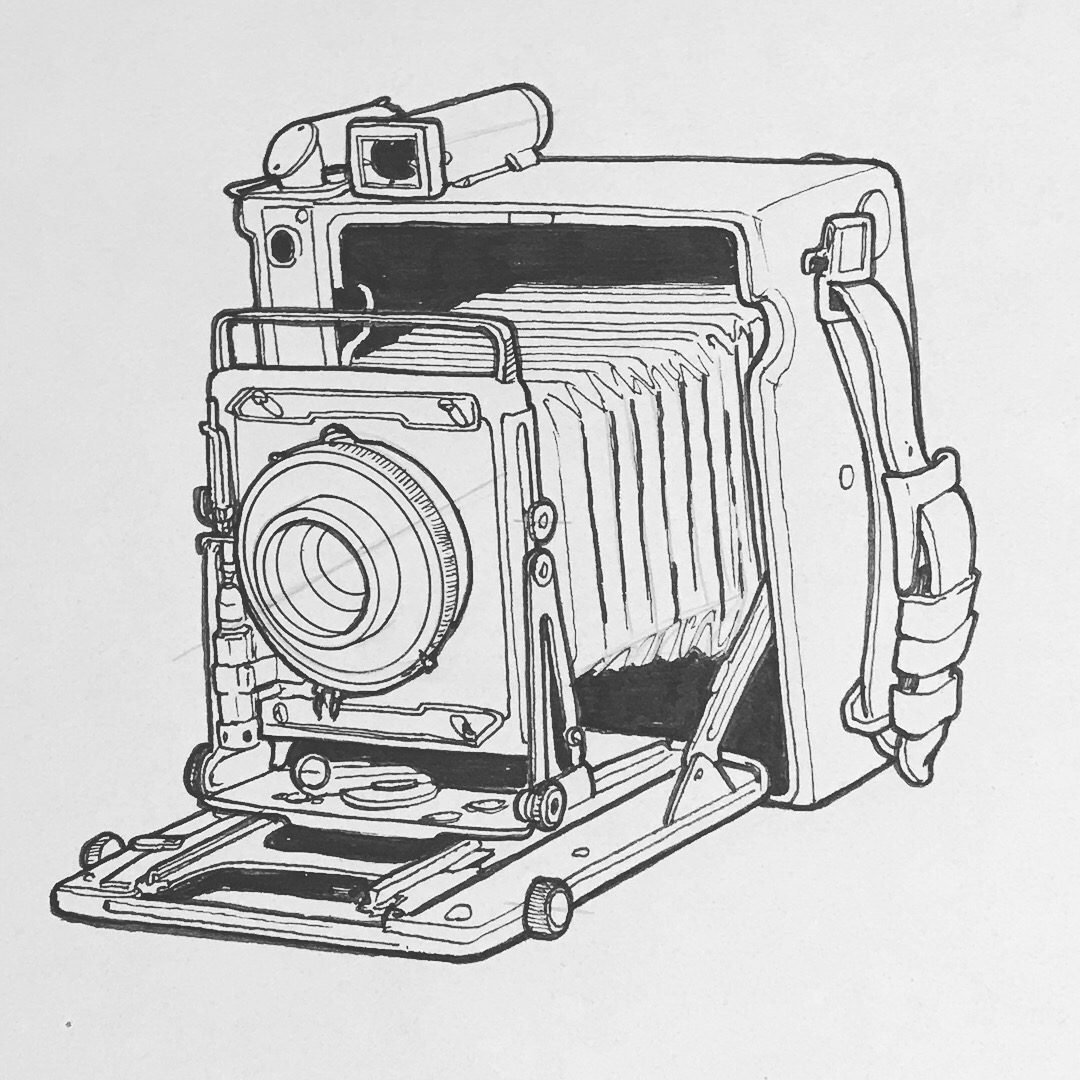 1080x1080 Vintage Camera Original Drawing - Vintage Camera Drawing