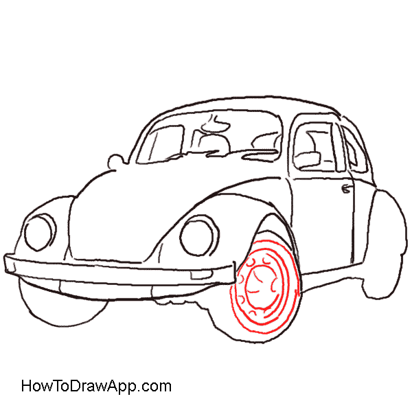600x600 how to draw a volkswagen beetle aka volkswagen bug - Vintage Car Line Drawings