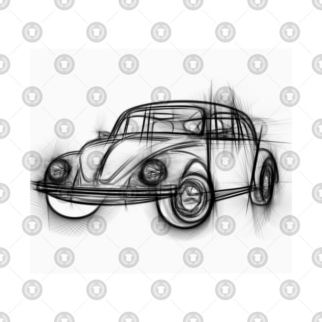 630x630 Line Drawing Beetle Car - Vintage Car Line Drawings