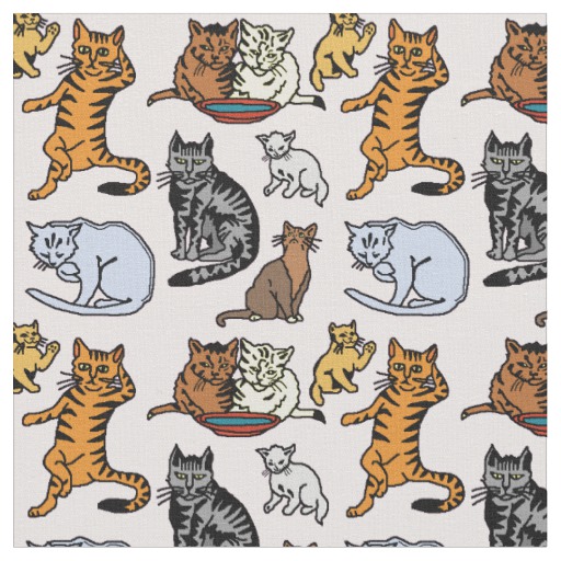 512x512 Cute Vintage Cat Drawing Pattern Fabric - Vintage Cat Drawing