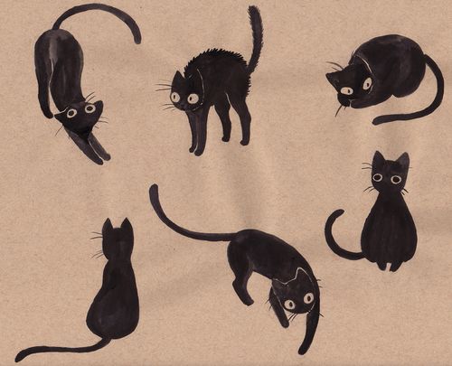 500x405 Drawn Black Cat Vintage Cat - Vintage Cat Drawing