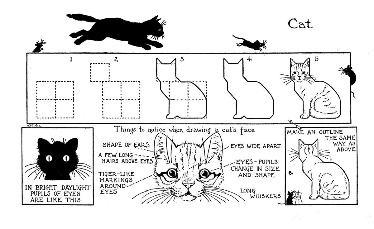 1200x735 How To Draw A Cat - Vintage Cat Drawing