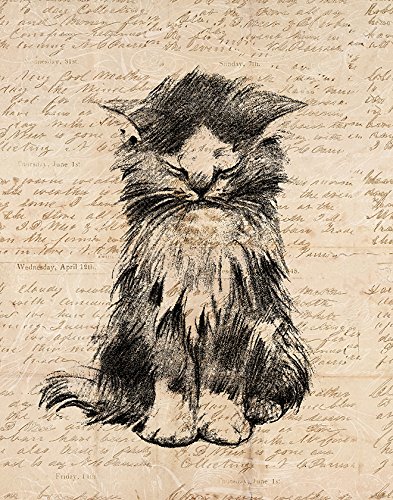 393x500 Vintage Cat Art Cute Kitten Print For Wall Art Home - Vintage Cat Drawing