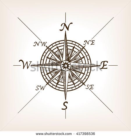 450x470 Compass Rose Sketch Style Raster Illustration Old Engraving - Vintage Compass Drawing