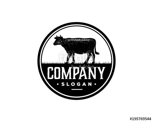 500x400 Cow And Chicken Livestock Drawing Symbol Animal Silhouette Vintage - Vintage Cow Drawing