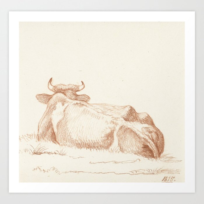 700x700 Vintage Cow Drawing Art Print - Vintage Cow Drawing
