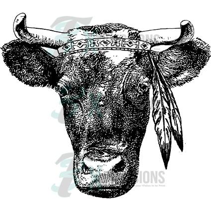 425x425 Vintage Cow With Feather - Vintage Cow Drawing