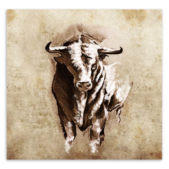 640x640 Modern Sketch Bull Vintage Brown Retro Animals Drawings Posters - Vintage Drawings