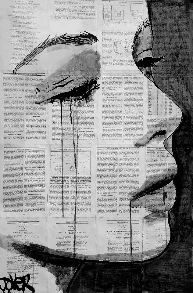 633x960 powerful pen and dripping ink drawings on pages of vintage books - Vintage Drawings