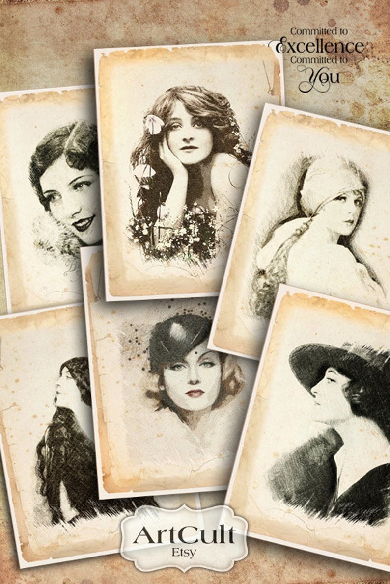 794x1190 Printable Download Vintage Drawings Digital Collage Sheets Etsy - Vintage Drawings