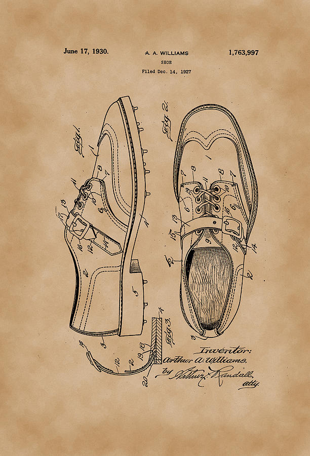 612x900 Golf Shoes Patent Drawing Vintage Drawing - Vintage Drawings