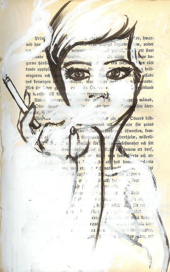 562x900 Smoking Woman Marker Drawing On Vintage Book - Vintage Drawings