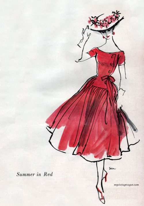 500x713 Summer Red - Vintage Fashion Drawings