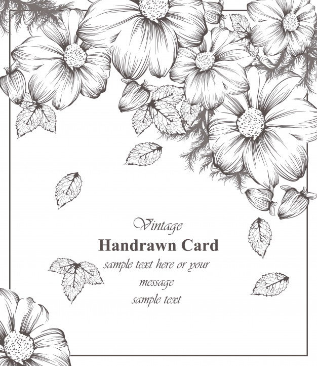 626x722 vintage floral card line art beautiful background hand drawing - Vintage Floral Drawing