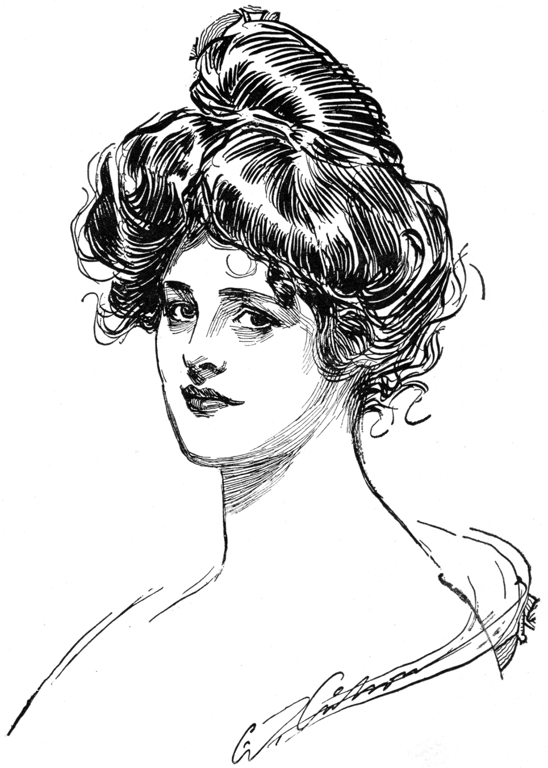 1070x1500 lovely vintage gibson girl drawing! - Vintage Girl Drawing