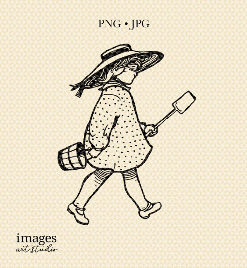 794x861 vintage beach girl clipart vintage girl art antique beach etsy - Vintage Girl Drawing