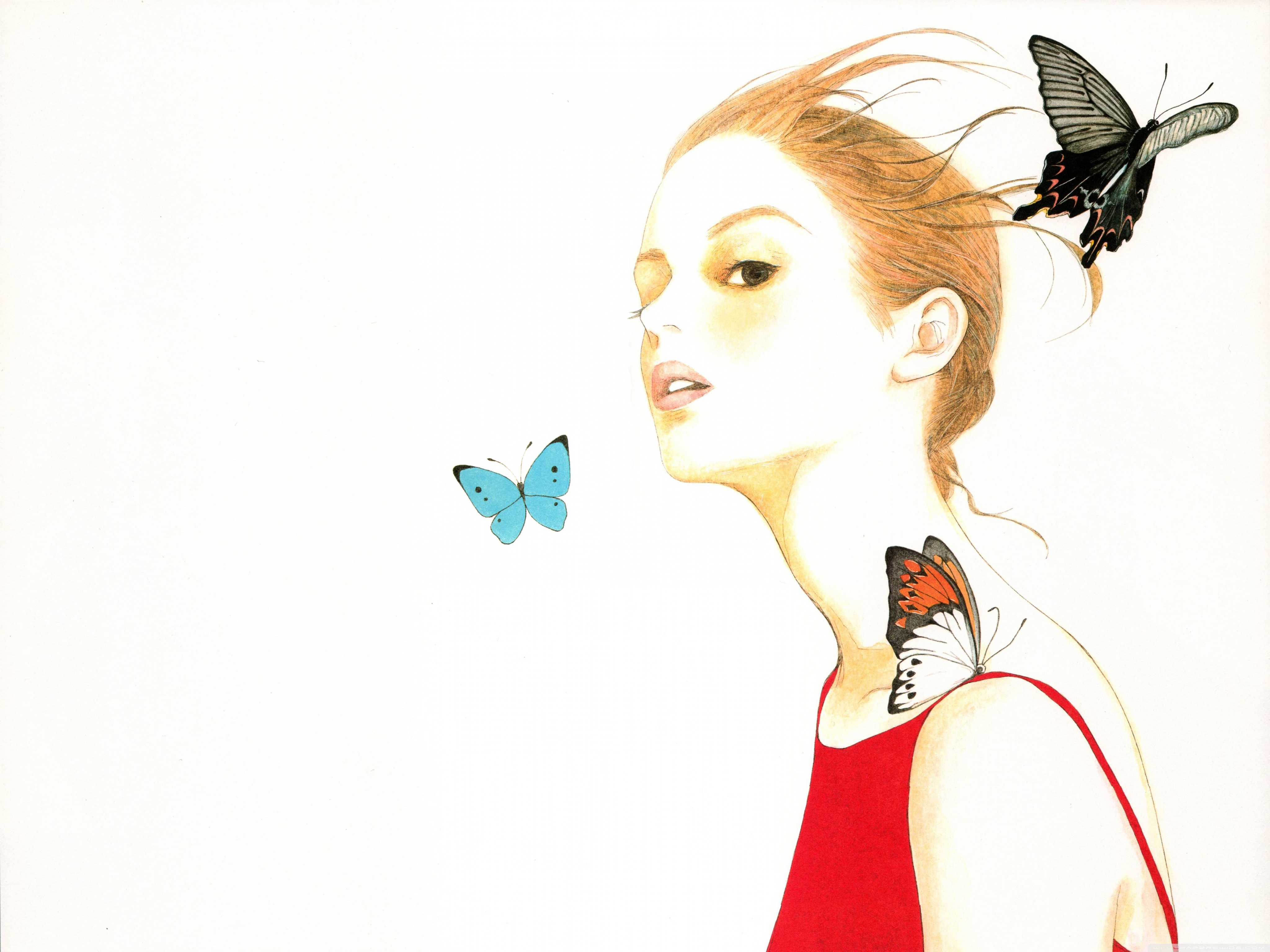 4096x3072 Girl Drawing Hd Desktop Wallpaper For Tablet Smartphone - Vintage Girl Drawing