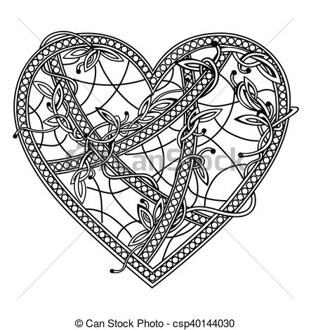 443x470 Vintage Heart Isolated On White Background - Vintage Heart Drawing
