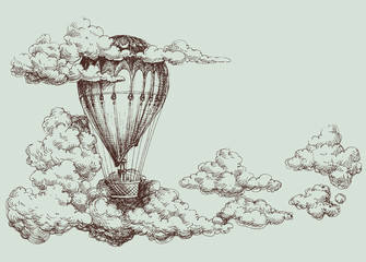 335x240 hot air balloon vector photos, royalty free images, graphics - Vintage Hot Air Balloon Drawing