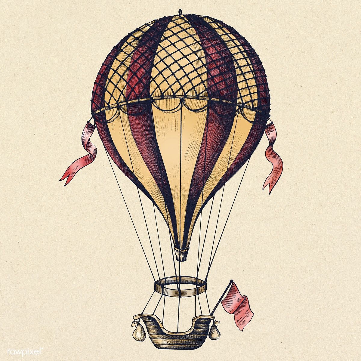 1200x1200 hot air balloon vintage style illustration free image - Vintage Hot Air Balloon Drawing
